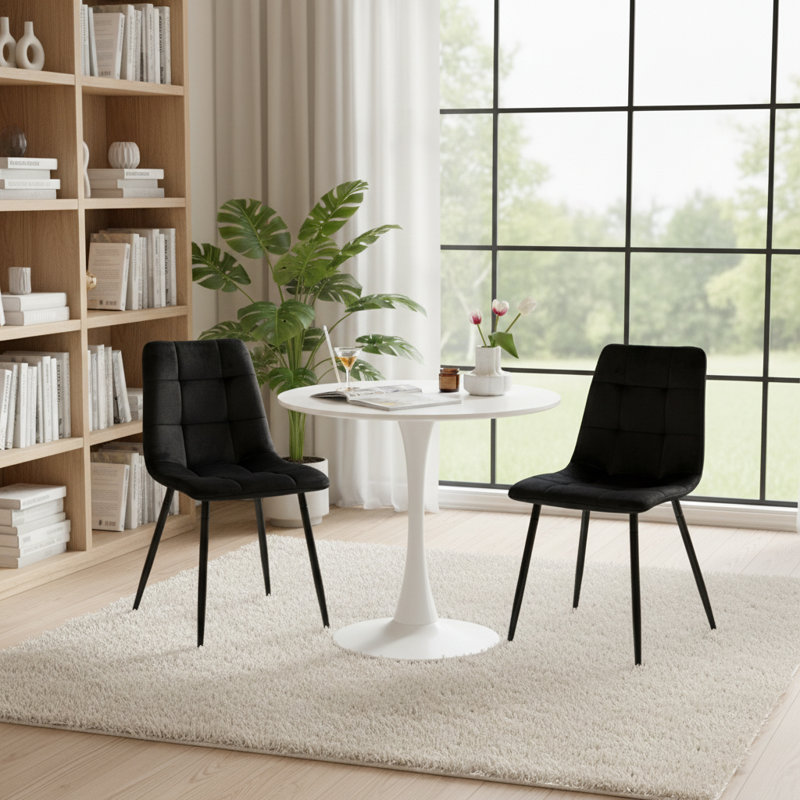 Nero Upholstered Dining Chairs With Metal Legs, Black