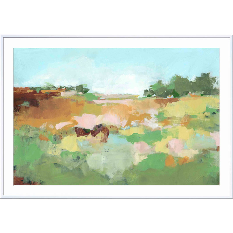 «Summer Walk II» par Christina Long - peinture encadrée, H 32 po x l 48 po, Blanc