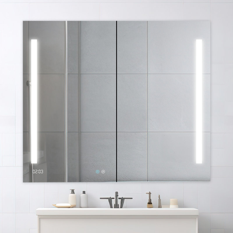 Signature Royale 48" W x 36" H x 5" D LED Medicine Cabinet Defogger, 3X LED Lighted Vertically Adjustable Magnifying Mirror, Digital Clock, Electrical Outlets