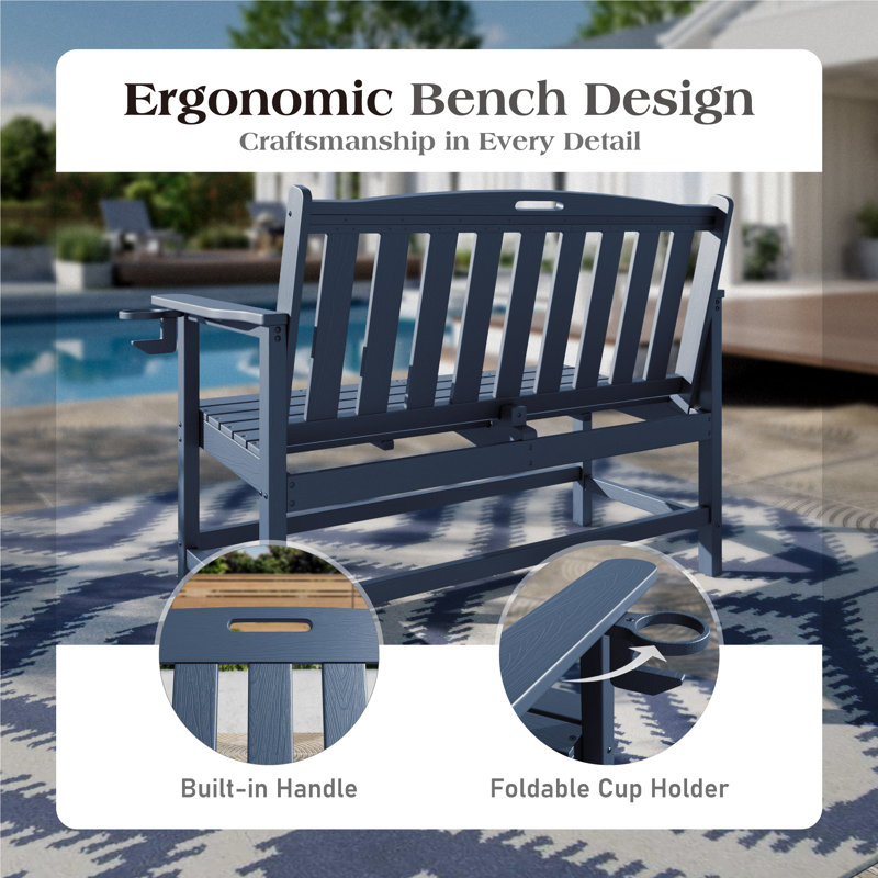 High-Density Polyethylene (HDPE) Outdoor Bench, Navy
