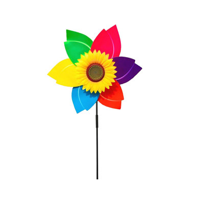 Moulin à vent tournesol tournesol, joli jouet de carnaval à la mode Pinwheels, fileur à vent en PVC avec piquet, moulin à vent à fleurs colorées, moulin à vent de décoration extérieure, décoration de jardin de pelouse, graduation, décoration de