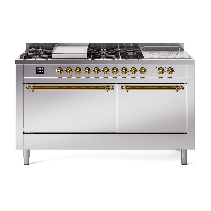 ILVE Nostalgie II, cuisinière à double combustible de 60 po, 7 brûleurs, plaque chauffante, surface de cuisson française