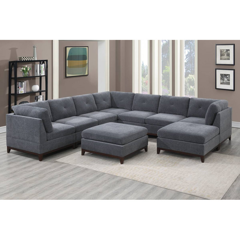 Grand canapé modulaire réversible en chenille de 134 po de largeur Daniccy, Chenille gris cendré
