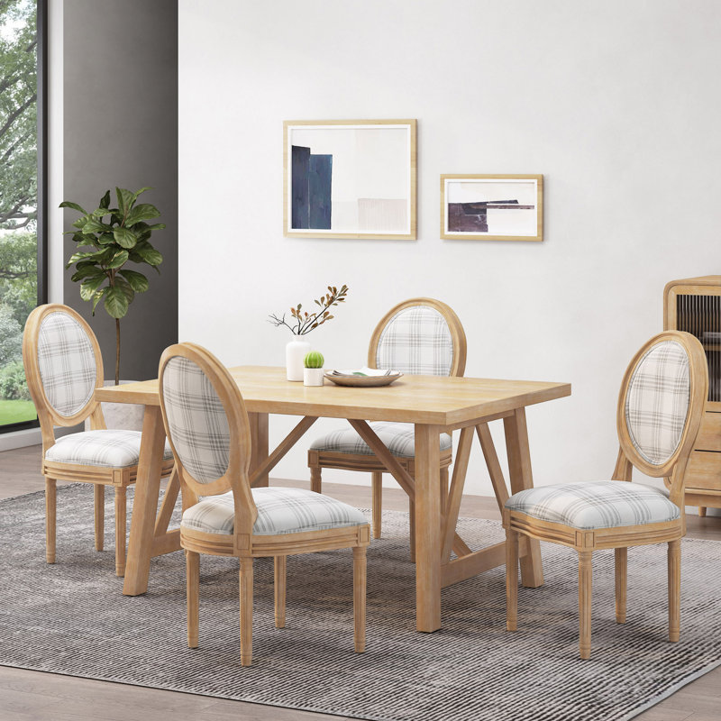 Chaises d'appoint rembourrées, Naturel, Tissu écossais gris