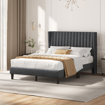 Aarti Upholstered Bed Frame with Wingback Headboard