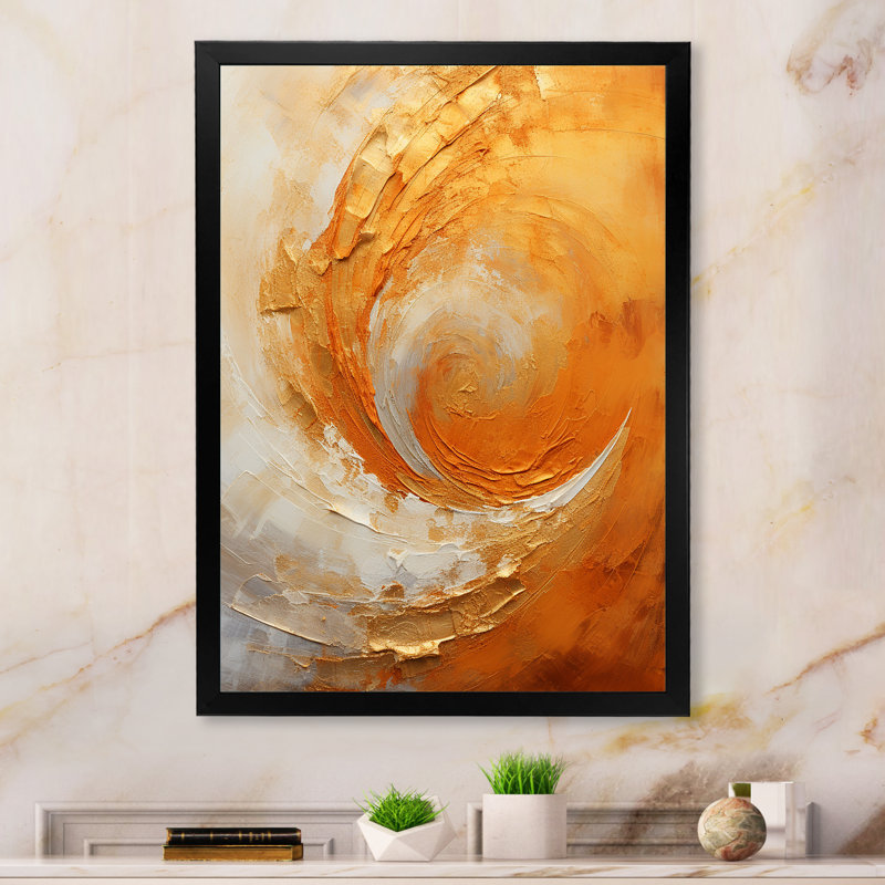 «Gold Orange Desert Mirage Spiral II - Abstract Spirals», art mural sur toile, H 32 po x l 24 po x P 1 po, Cadre simple noir