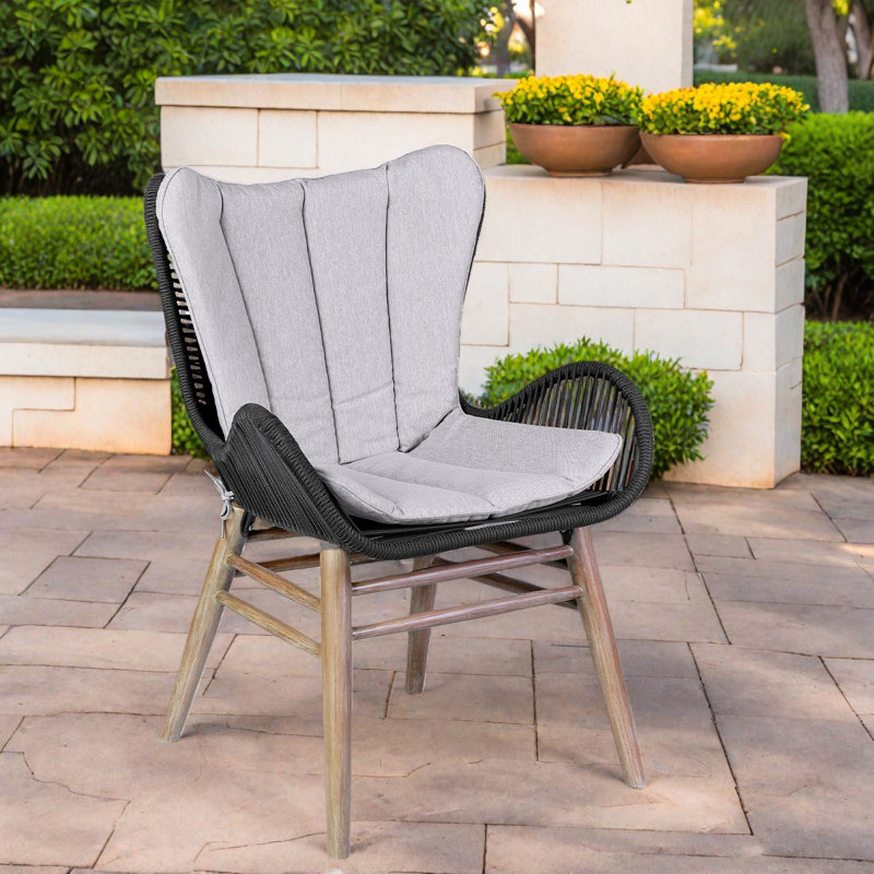Chaises de patio en bois d'eucalyptus durable avec corde gris anthracite pour maison moderne