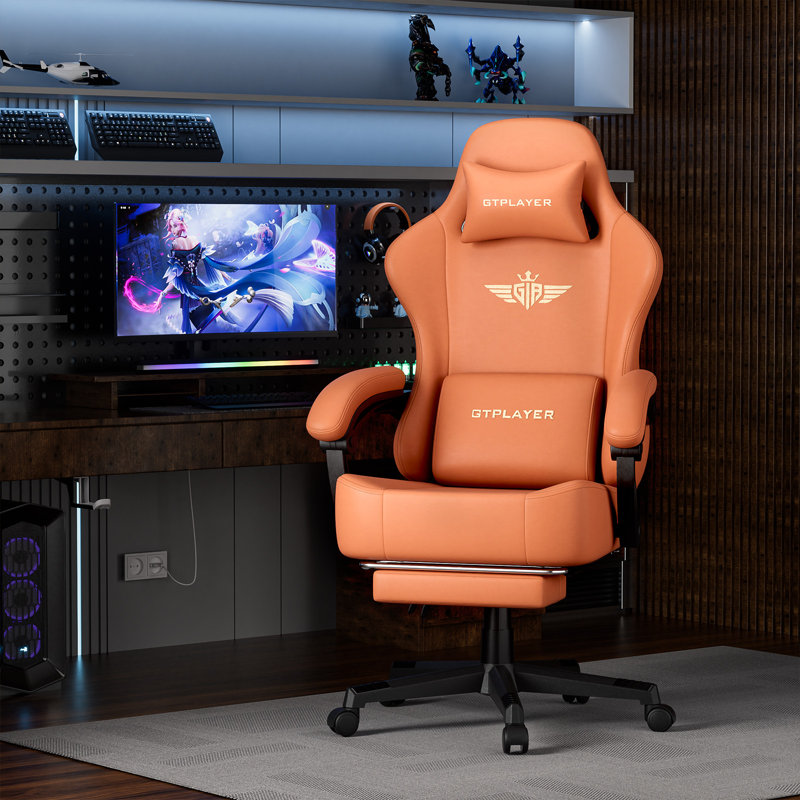 GTPLAYER GAMING CHAIR Adjustable Headrest and Adjustable Padded Armrests PC & Racing Game Chair, Orange-Faux Leather