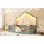 Lit simple au sol avec rails hauts, lit Montessori en bois avec lumière-959845524-959845526