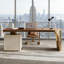 Bureau de direction ovale avec plateau en bois manufacturé et pieds en titane doré-1670840693-1670840695