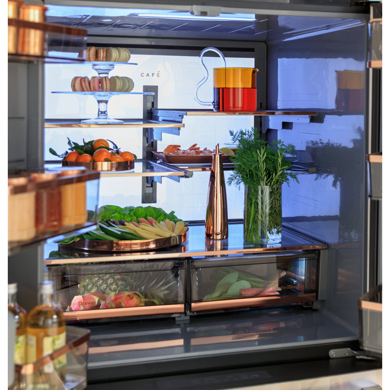 Café ENERGY STAR 23.2 Cu. Ft. Smart Counter-Depth 4-Door French-Door Refrigerator In Platinum Glass With Dual-Dispense Autofill Pitcher