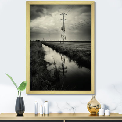 Lignes électriques noires et blanches Horizon II sur toile