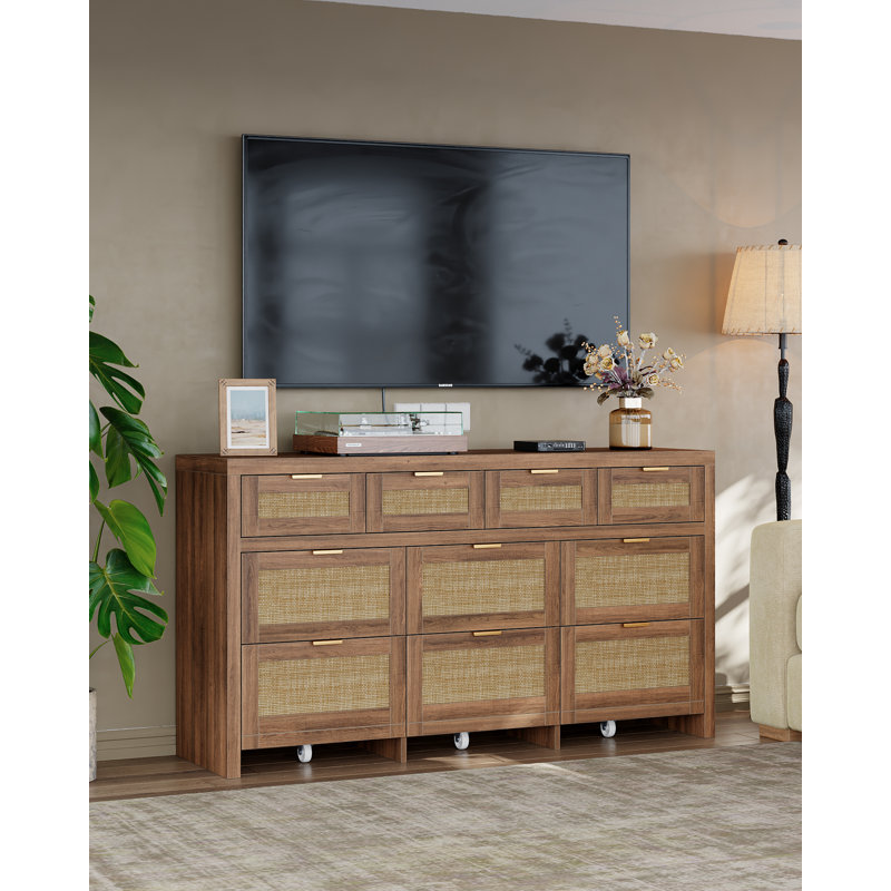 Commode à 10 tiroirs avec roulettes, noyer