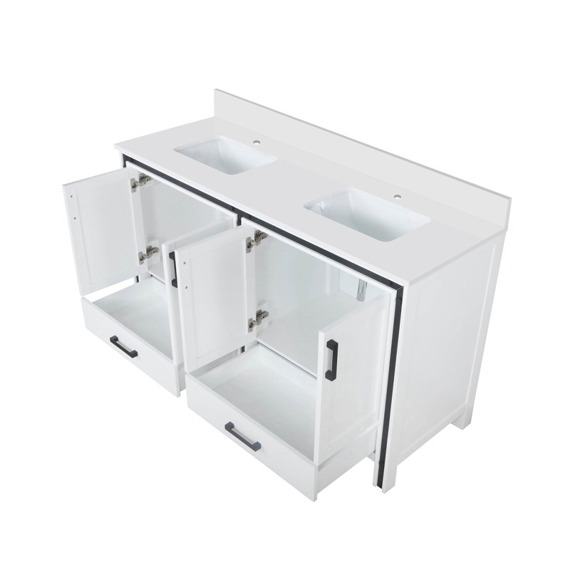 Meuble-lavabo double avec plateau en marbre de culture, Blanc