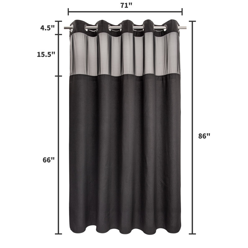 Rideau de douche Ramjani Waffle Weave, Noir, H 86 po x l 71 po