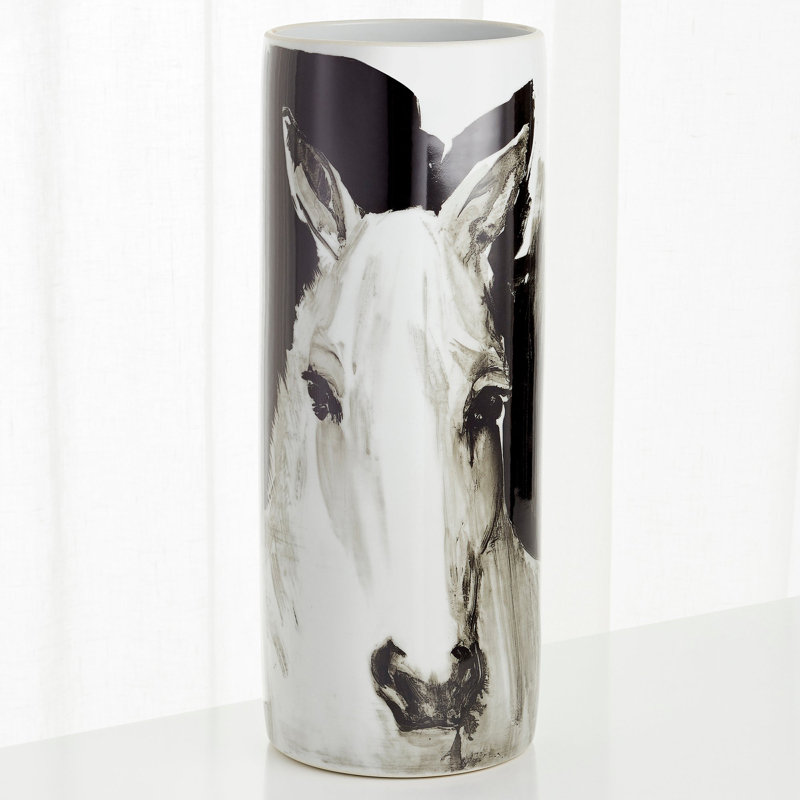Black and White Ceramic Horse Portrait Table Vase