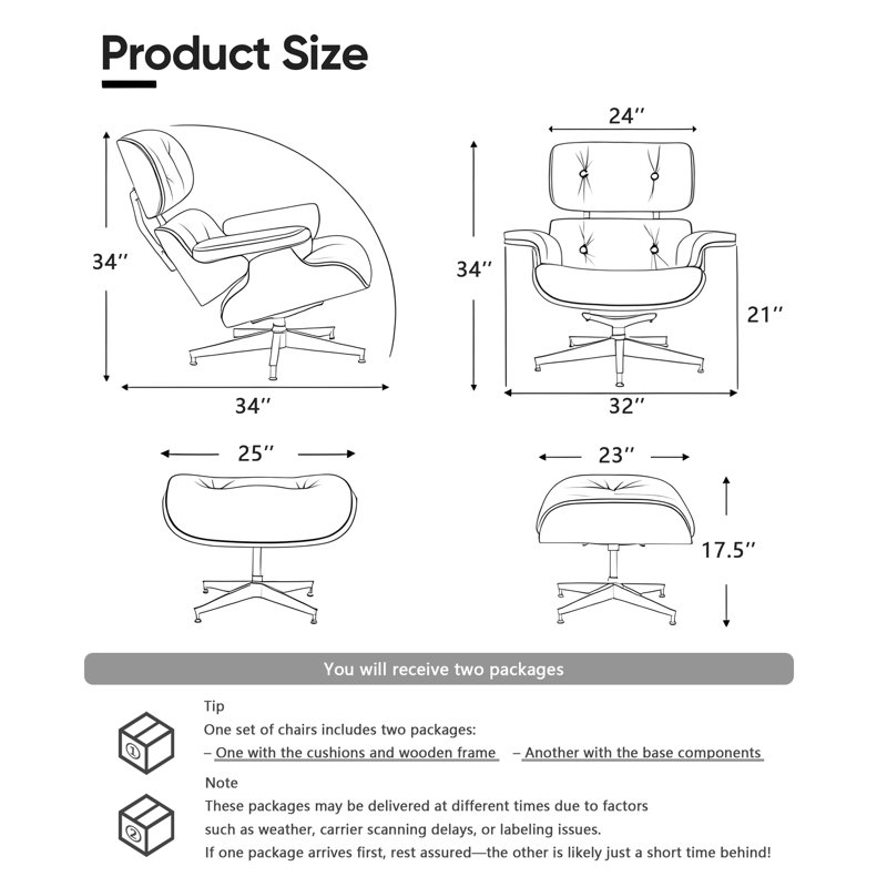 Leather Swivel Lounge Chair With Ottoman, Brownwood-Black