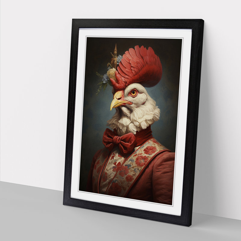 Chicken Romanticism - Single Picture Frame Print on Wood, 46cm H x 34cm W x 2cm D, Black Framed