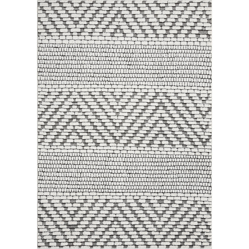 Abani Rugs Olessja Collection NOM150A Zig Zag Cream Grey Area Rug, Rectangle 4' x 6'