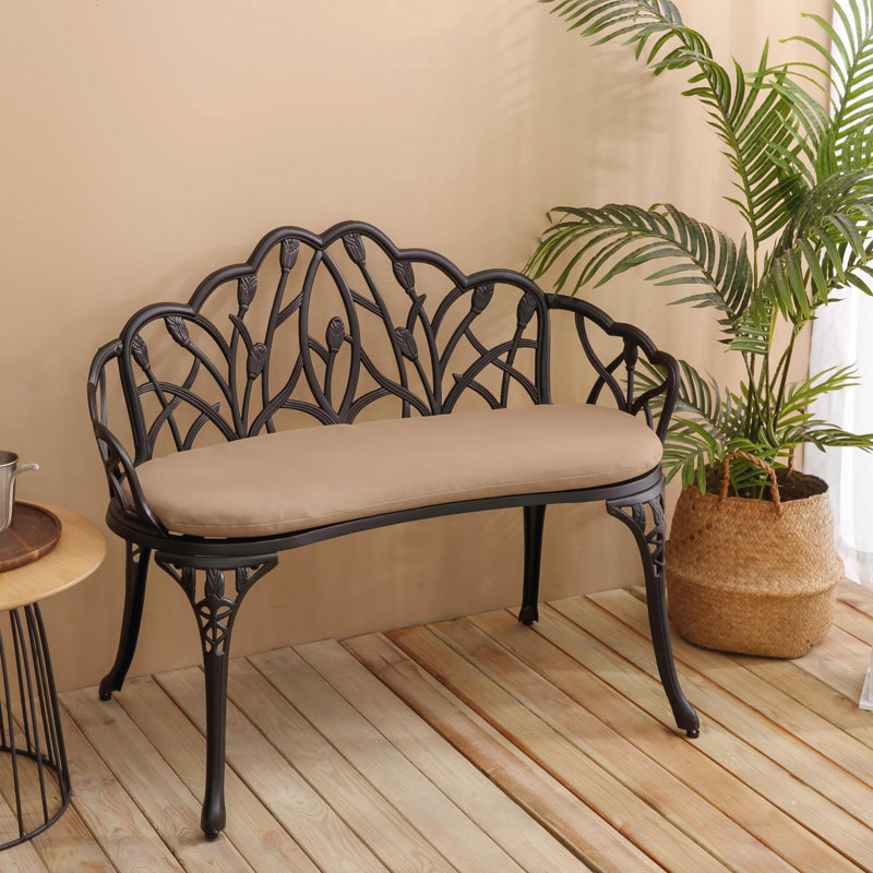 Banc de jardin en métal, Noir / Beige, H 30,7 po x l 38,9 po x P 21,6 po 