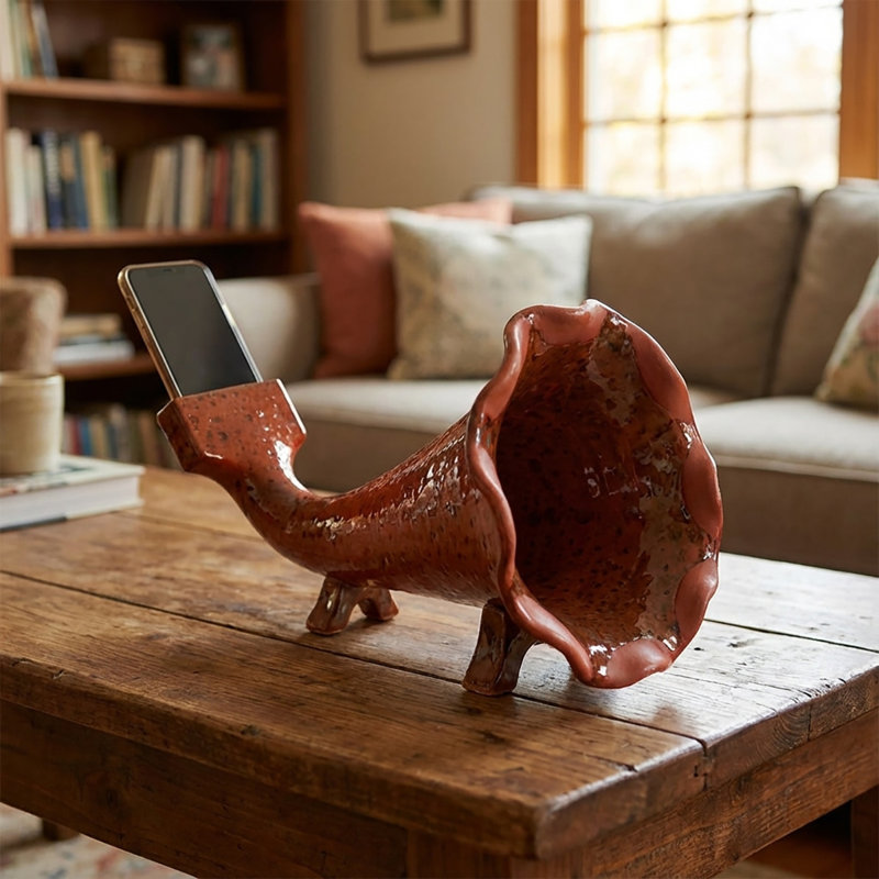 Amplificateur de téléphone en forme de Gramophone en céramique fait à la main Clayspire, Ambre d'automne