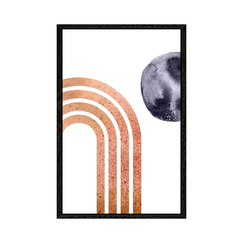 Navy Blue Moon And Abstract Rainbow by Whales Way - Print on Canvas, 101.6cm H x 66.04cm W x 3.81cm D, Black Framed