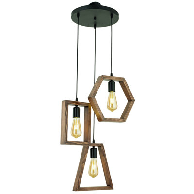 Lofgren 3 - Light Walnut/Black Cluster Pendant
