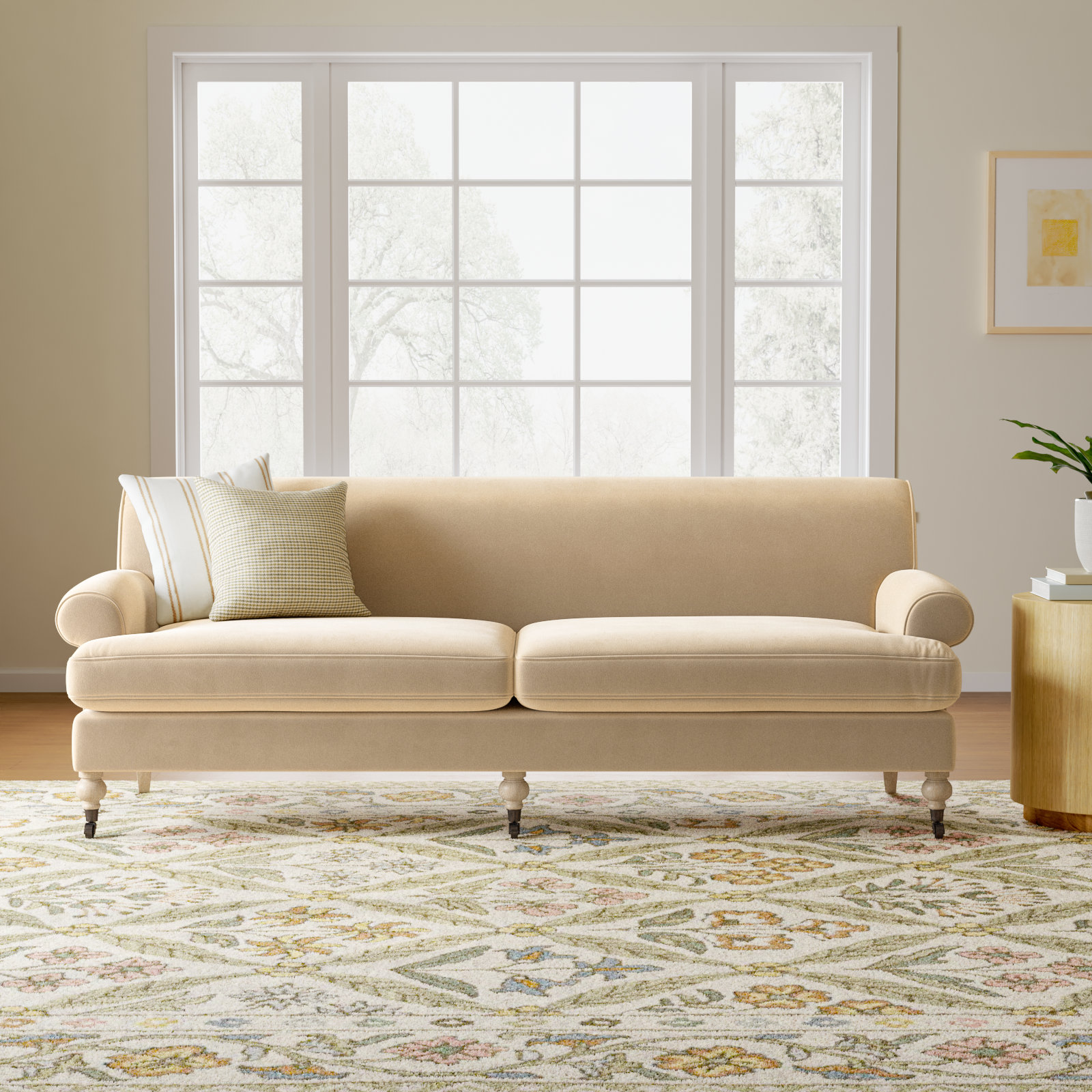 Harbor 88'' Upholstered Sofa, Fawn Brown Velvet