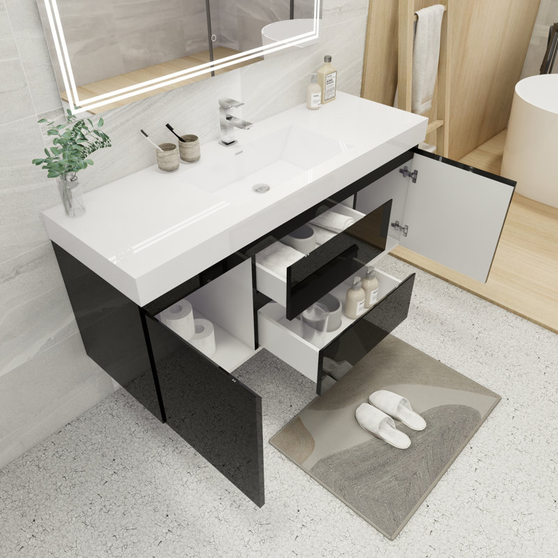 Ensemble de meuble-lavabo simple 60 po Carny, Noir très lustré
