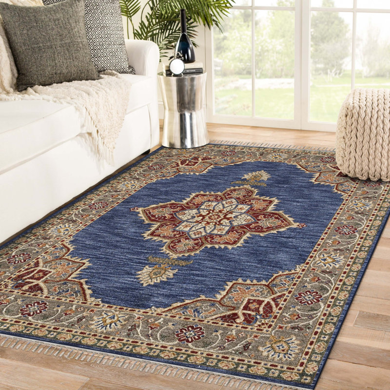 Tapis oriental bleu / rouge Dovidio, Rectangle de 5 pi x 7 pi