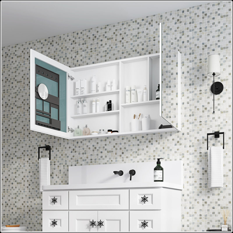 Armoire à pharmacie murale avec miroir, tablettes réglables et cadre en aluminium pour les solutions de rangement modernes