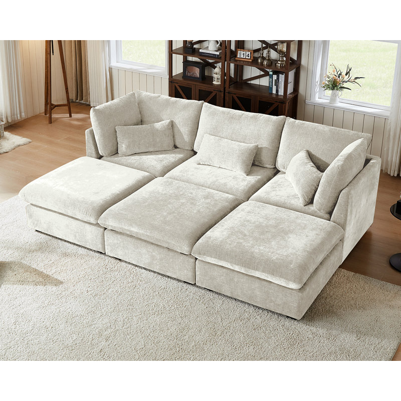 Canapé modulaire surdimensionné en chenille 6 places, Chenille crème