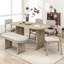 Ensemble de table de salle à manger en bois massif avec banc - Ensemble de table de salle à manger rembourré 6 pièces avec banc, mobilier de cuisine de ferme moderne bicolore