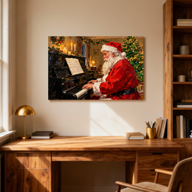 Noël, père Noël jouant du piano, scène de Noël
