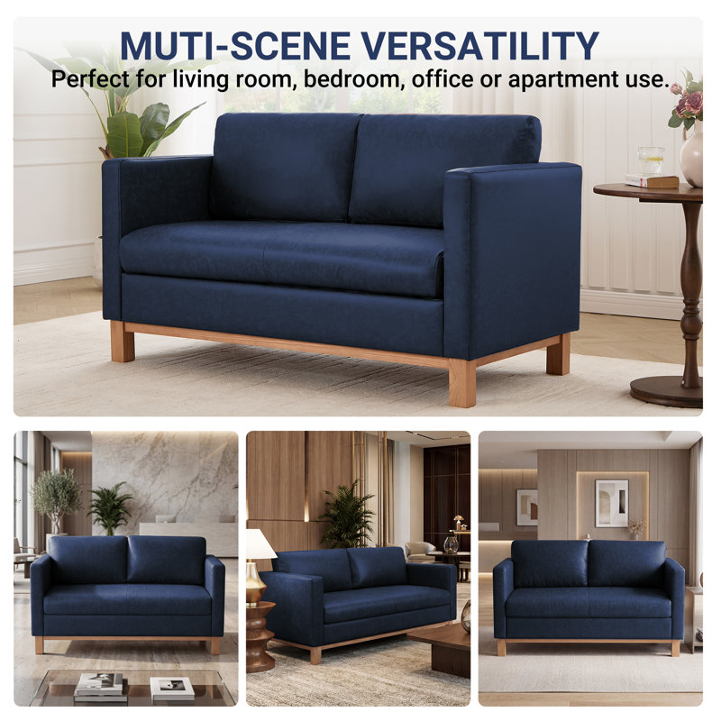 59.8 W Upholstered Modern Farmhouse Square Arm Loveseat for Small Spaces, Royal Blue Polyurethane
