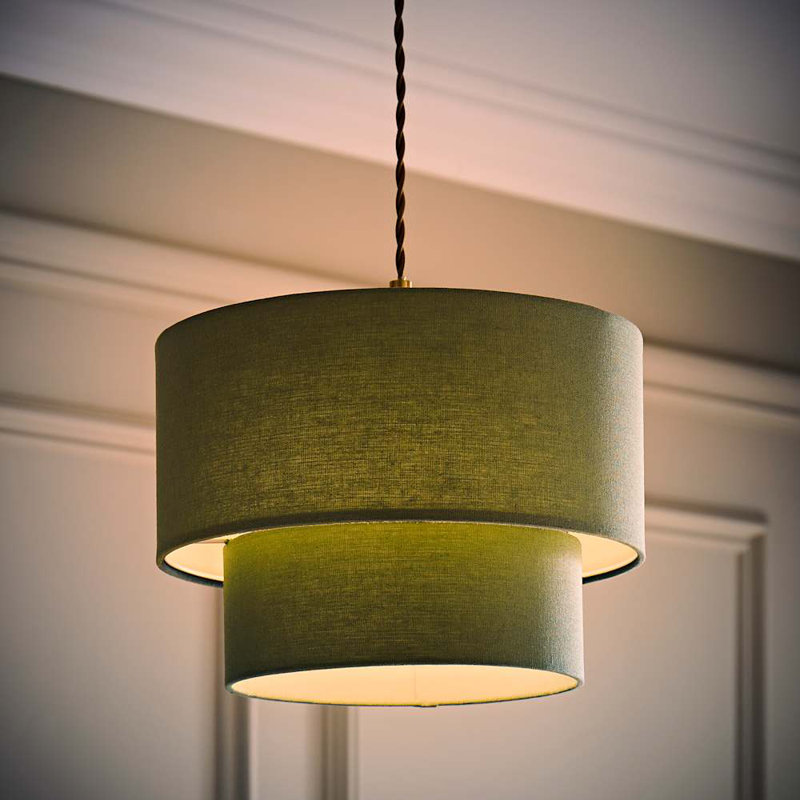 Talar 20cm H Linen Blend Drum Lamp Shade ( Slip-On ), Green