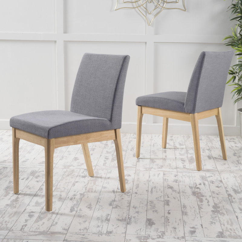 Chaise d'appoint en bois massif rembourrée Corriveau Cupp, 2, Gris foncé, Chêne naturel