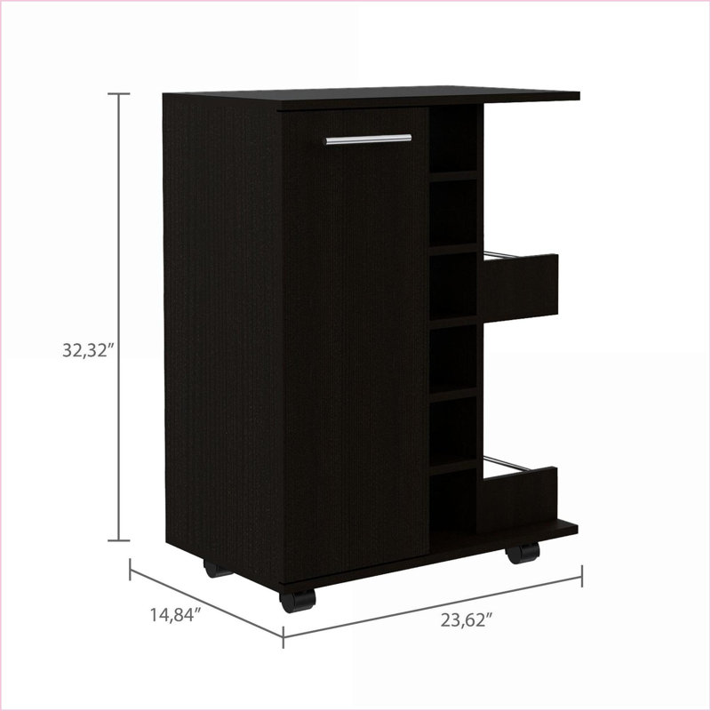 Chariot-bar avec 2 tablettes Capacité de 6 bouteilles | Wengé | Panneau de particules