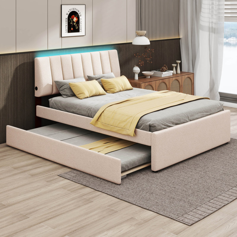 Pavelle Upholstered Platform Bed, Beige