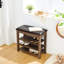 Banc avec hauteur réglable, couleur brune, bois d'hévéa et tabouret réglable en hauteur pour petit appartement, structure, siège en cuir synthétique, support stable des pieds