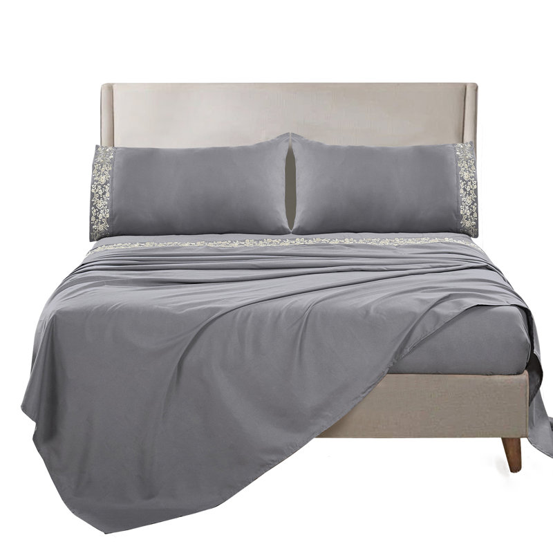 Microfiber Plain Weave / Muslin Sheet Set, Silver Grey, Twin Sheet Set + Fitted Sheet + 1 Pillowcase