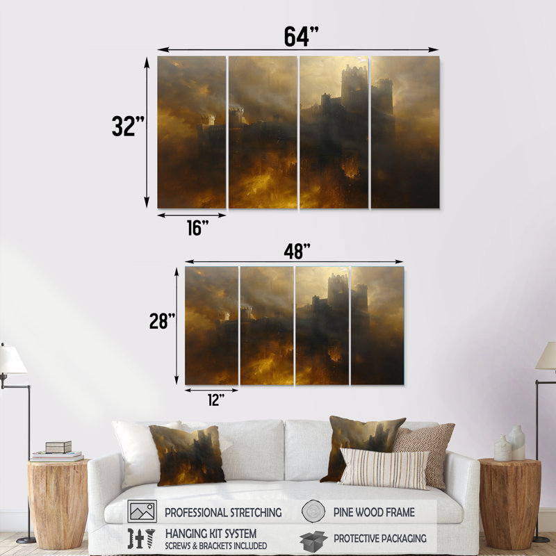 «Yellow», automne noir, château noir, ensemble d'art mural, H 32 po x l 64 po
