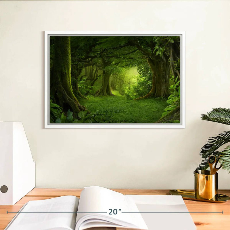 Mossy Green Forest, Floating Frame White, 13" X 9"