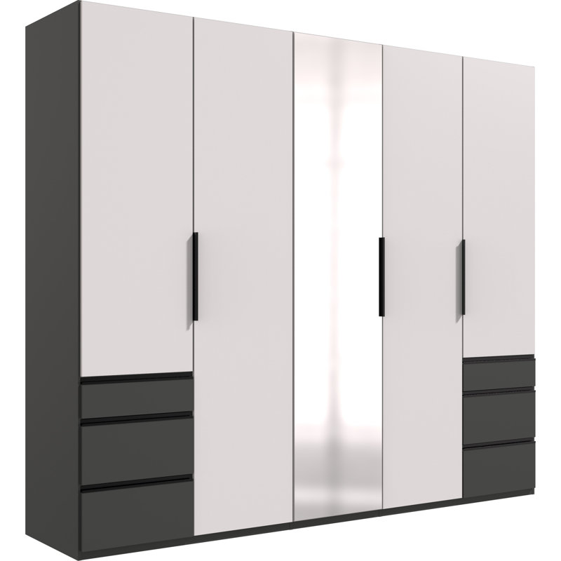 Guardino 5 Door Wardrobe, 216cm H x 250cm W x 58cm D, White/Graphite