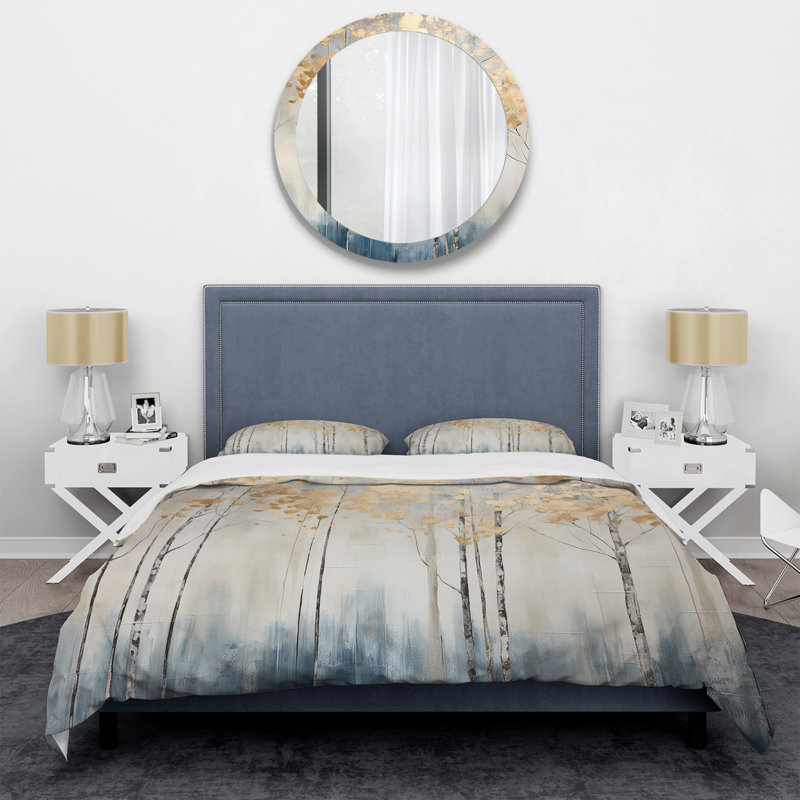 Ensemble de housse de couette Minimalisme bleu et doré Forest II - Forest, Housse de couette très grand et 2 très grandes t