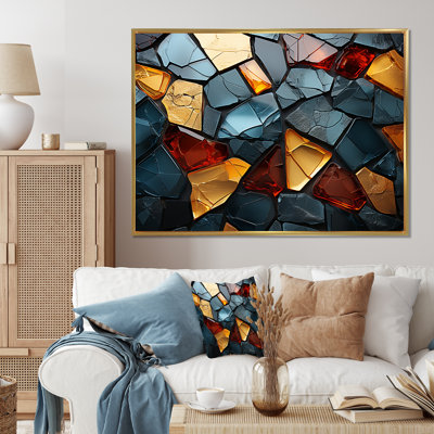 Carreaux de mosaïque cubiques dorés et bleus VI - décoration murale en marbre