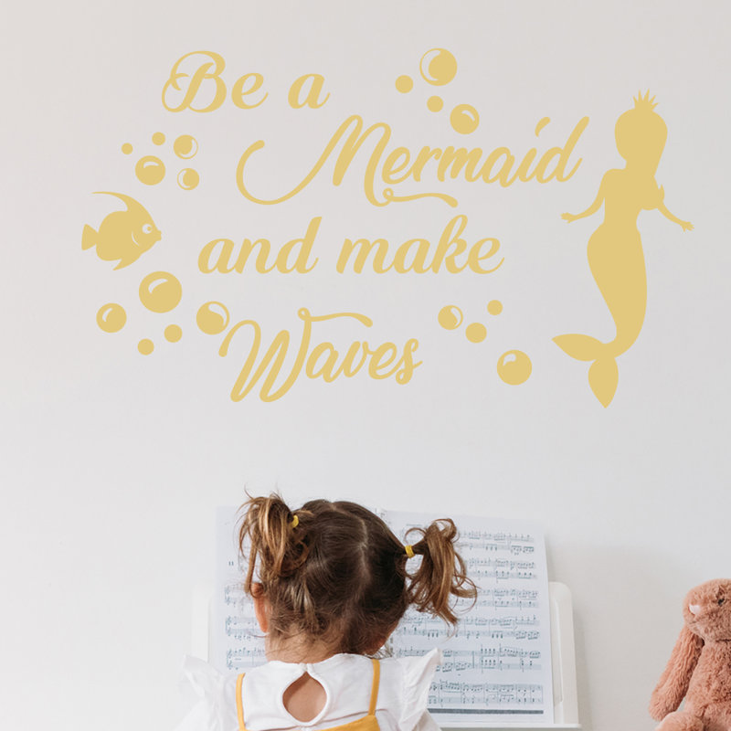 Adhésif décoratif «Be a Mermaid and Make Waves», H 22 po x l 38 po, Beige