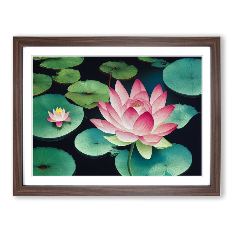 Shimmering Lotus Flower - Framed Print, 46cm H x 64cm W x 2cm D, Walnut