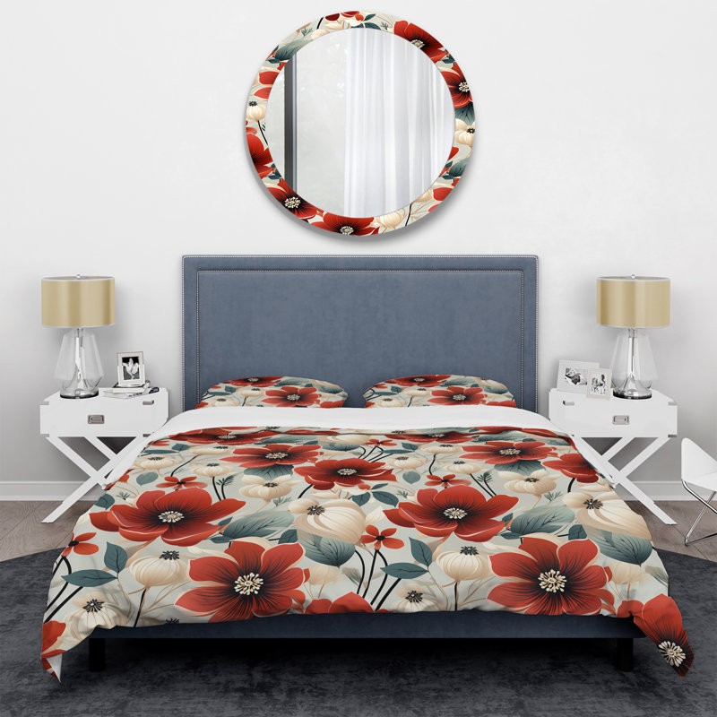 Red Coastal Elegance Floral Pattern I - Ensemble de housse de couette à motif floral