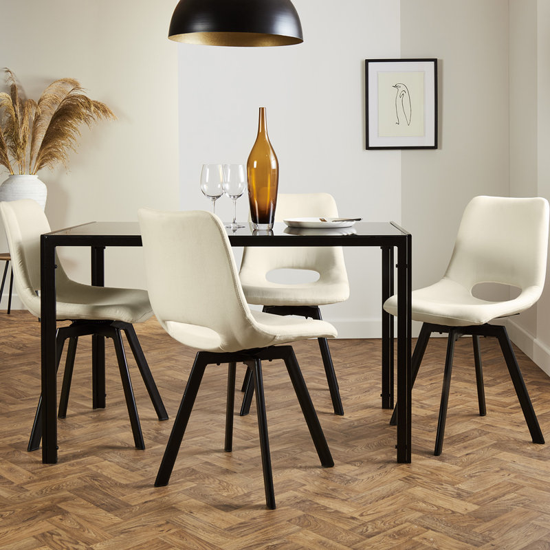 Margot 48.5cm H Linen Upholstered Desk Chair, Black, Cream